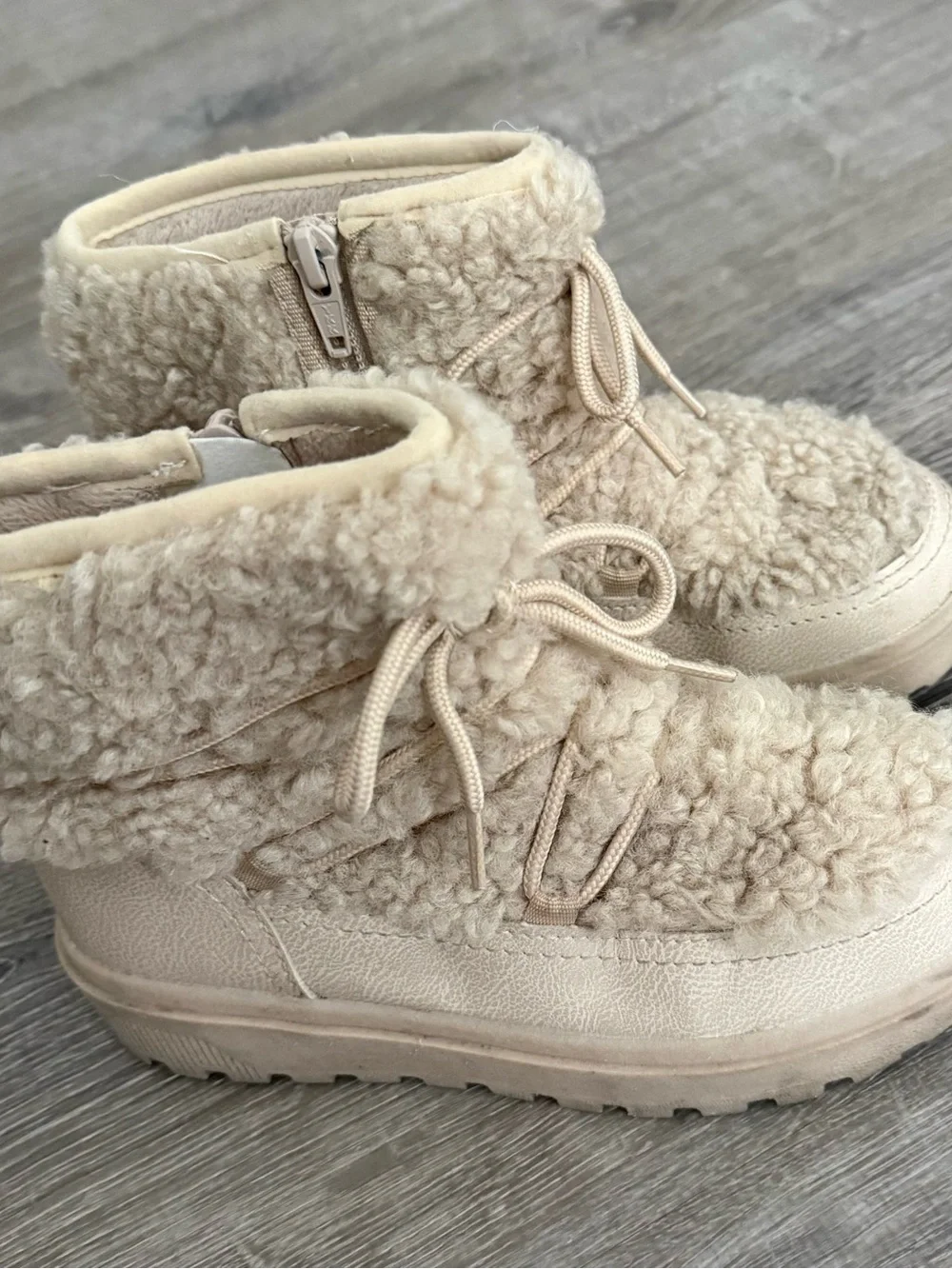 H&M Cream Sherpa Lace-Trim Kids Boots